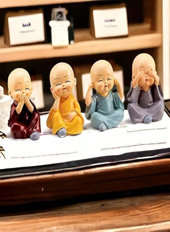 LIVELLO Miniature Buddha Monk Figurines | Set of 4 Multicolour Polyresin Statues | Handcrafted Traditional Showpieces for Home, Office, Temple, Meditation Room and Gifting | Spiritual Decorative Items - Image 4